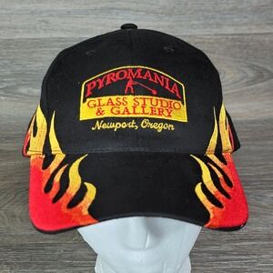 Vintage‎ Hat Mens Adjustable Pyromania Glass Studio & Gallery Black Flames Red
